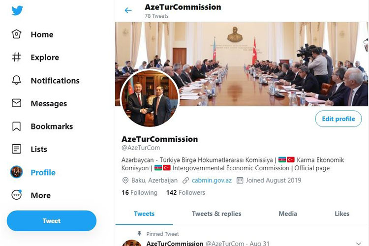 Межправительственная комиссия Азербайджан-Турция создала Twitter-аккаунт