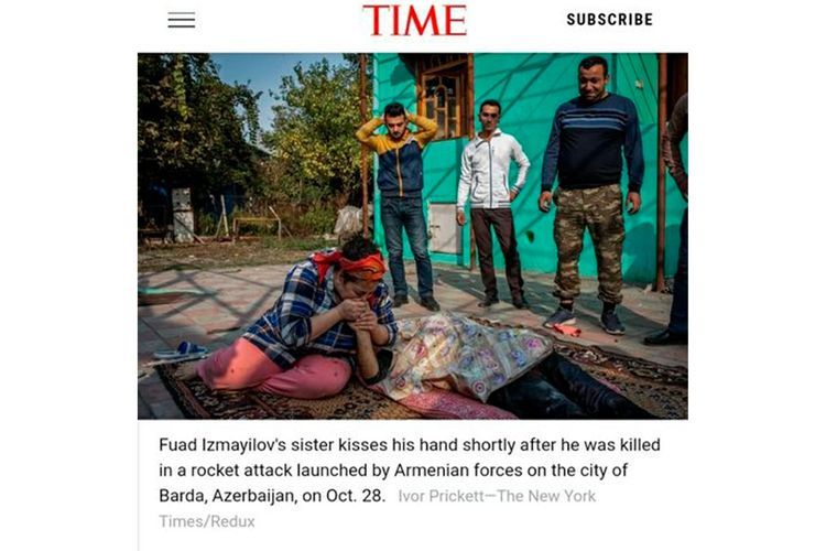 Фото погибшего от армянской бомбежки в Барде в списке «100 фото 2020 года» журнала «TIME» - ФОТО