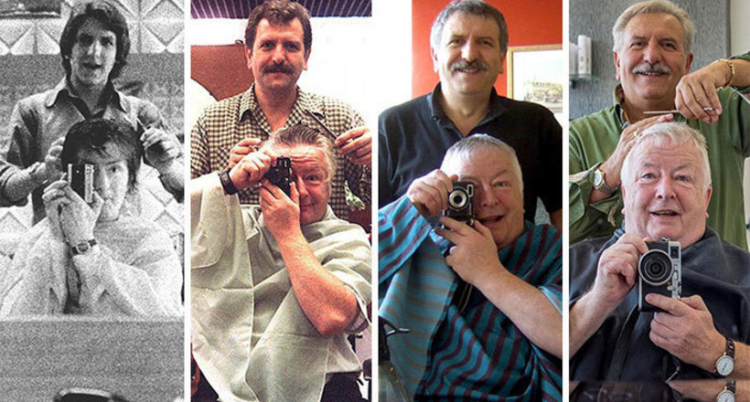 Британец почти полвека ходит к одному парикмахеру и делает одинаковые фото - ФОТО



