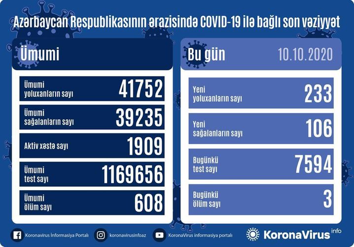 В Азербайджане выявлено еще 233 случая заражения коронавирусом