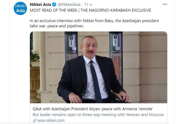 Интервью президента Ильхама Алиева стало самой читаемой статьей
