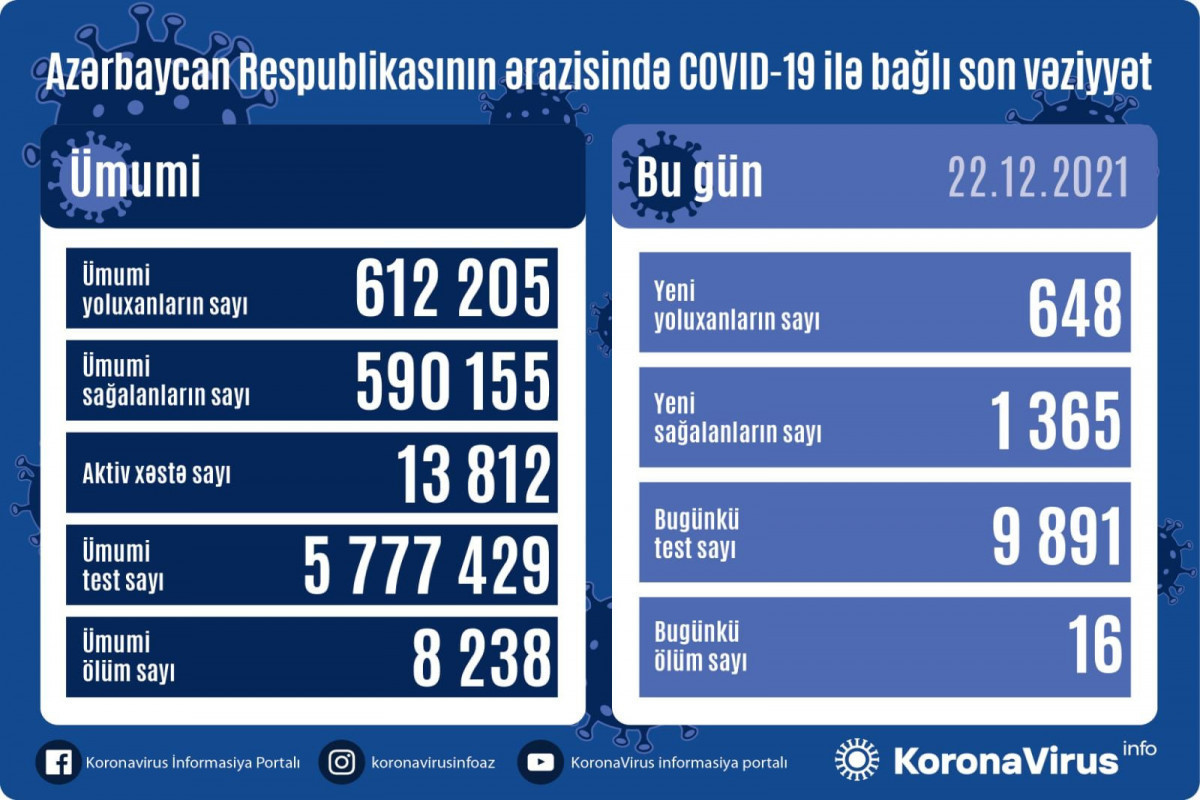 В Азербайджане 648 новых случаев заражения коронавирусом, 16 человек скончались