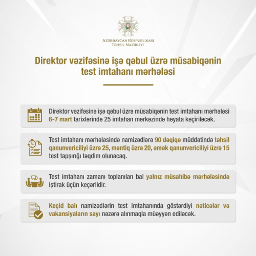 Минобразования Азербайджана обнародовало даты проведения экзамена для директоров  