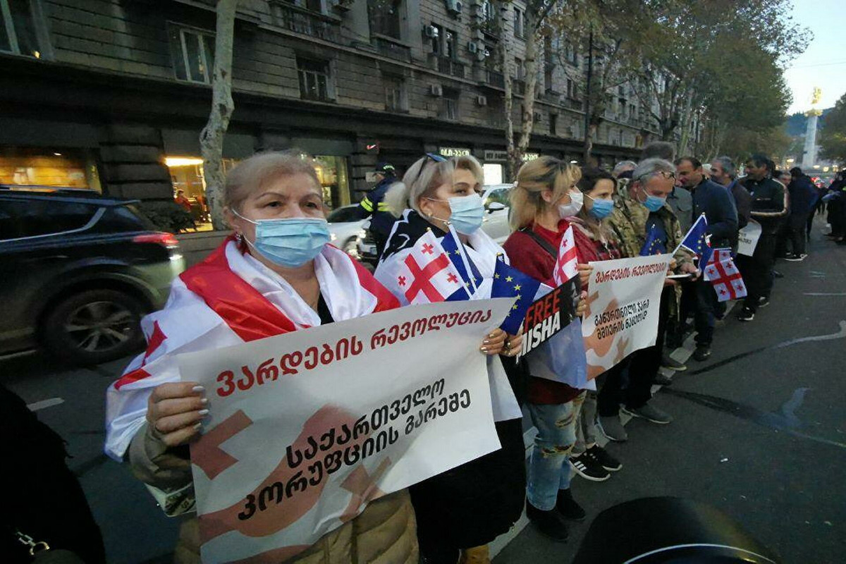 В Грузии сторонники Саакашвили выстроились в живую цепь в честь годовщины "революции роз"