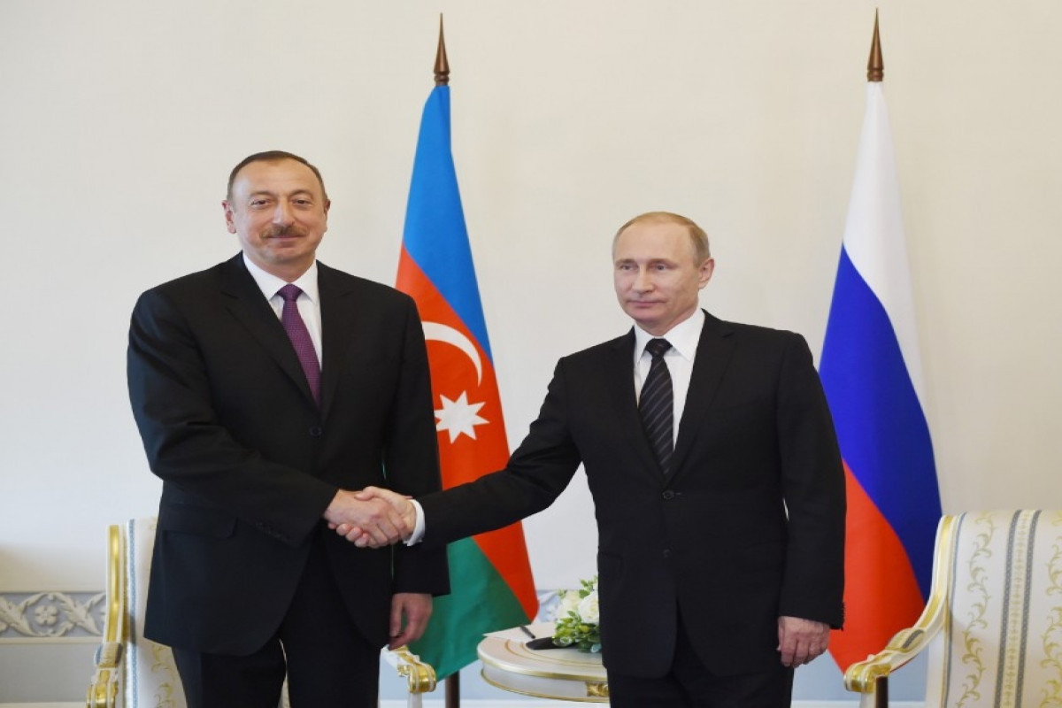 Президенты Азербайджана и России Ильхам Алиев и Владимир Путин
