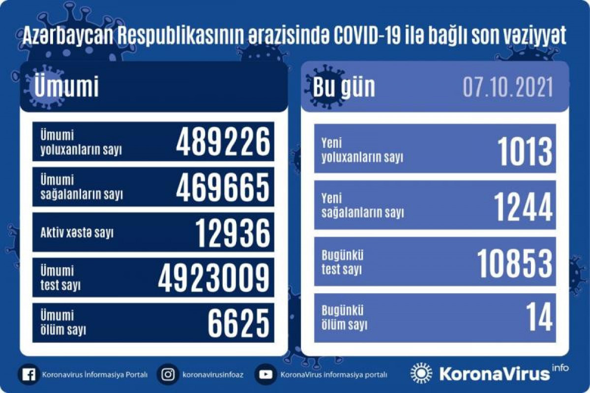 В Азербайджане 1013 новых случаев заражения коронавирусом, 1244 человека вылечились
