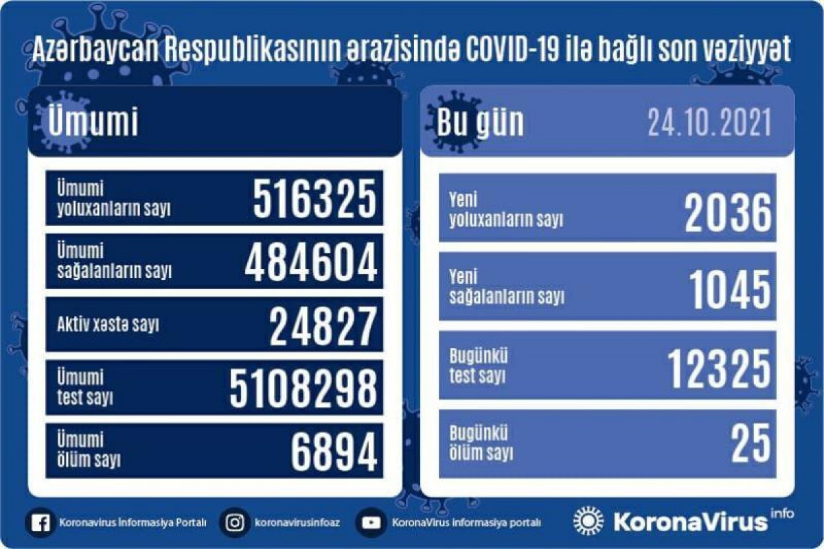 В Азербайджане за сутки выявлено 2 036 случаев заражения COVID-19, скончались 25 человек