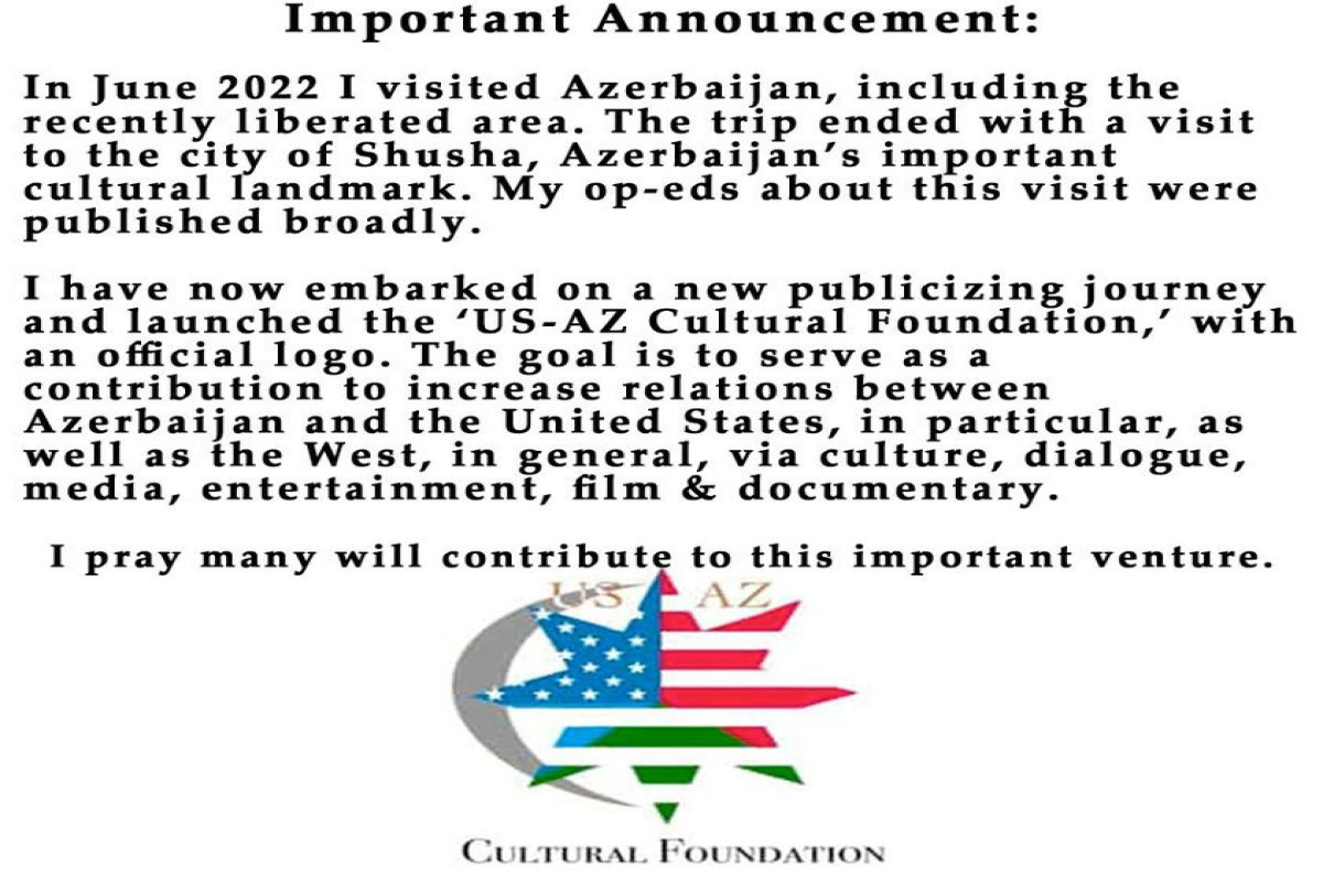 После визита в Шушу американская писательница создала «Фонд культуры США-Азербайджан»