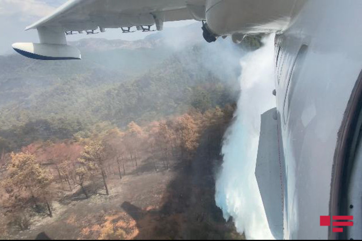 Азербайджанский самолет-амфибия продолжает борьбу с лесными пожарами в Турции-ВИДЕО 