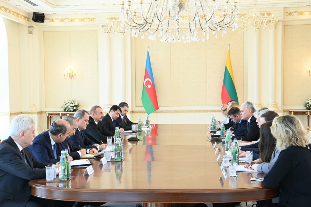 Ильхам Алиев на встрече с литовским коллегой в расширенном составе