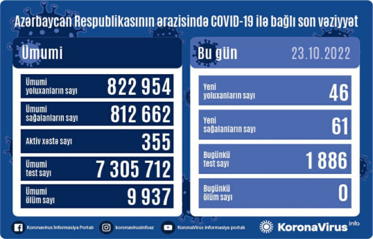 В Азербайджане за прошедшие сутки выявлено 46 случаев заражения коронавирусом