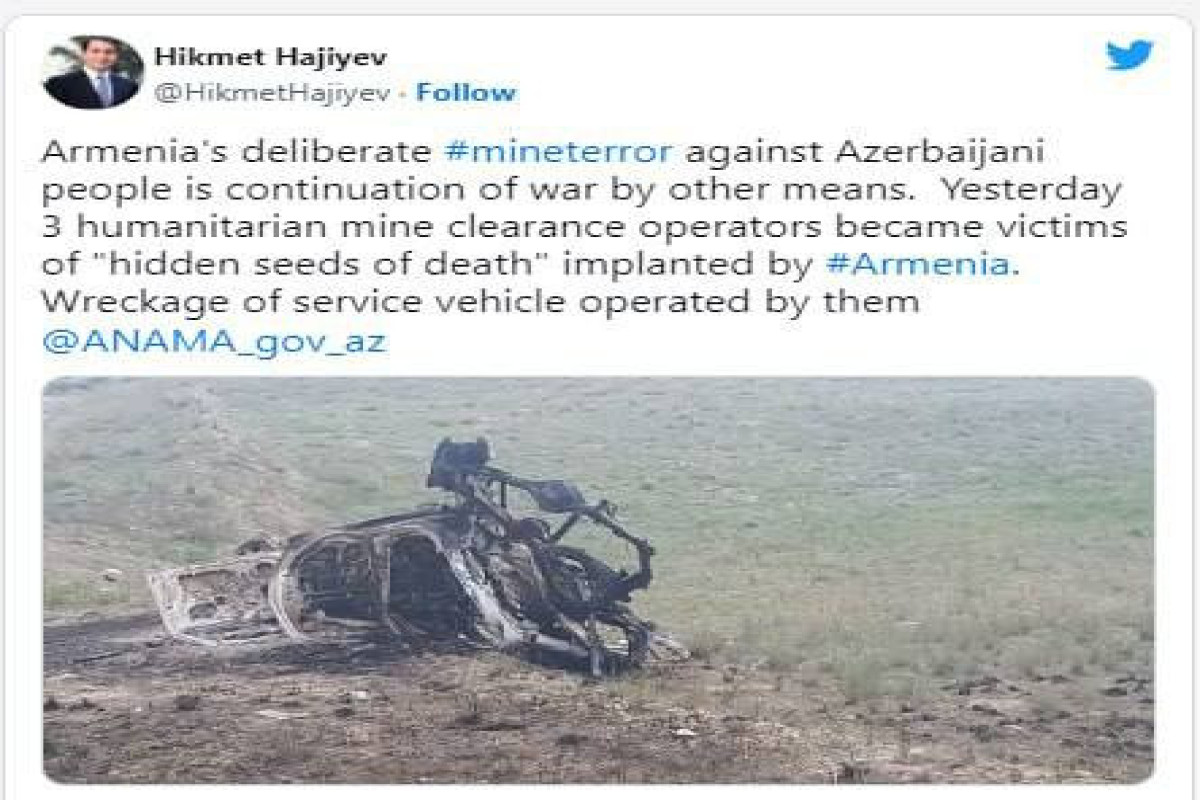 Хикмет Гаджиев: Минный терроризм Армении - это продолжение войны