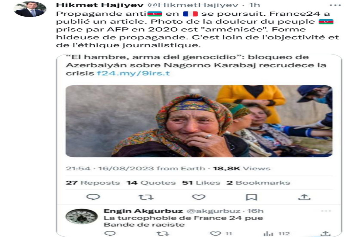 Хикмет Гаджиев: Публикация «France24» - отвратительная форма пропаганды, далекая от объективности и журналистской этики-ФОТО 