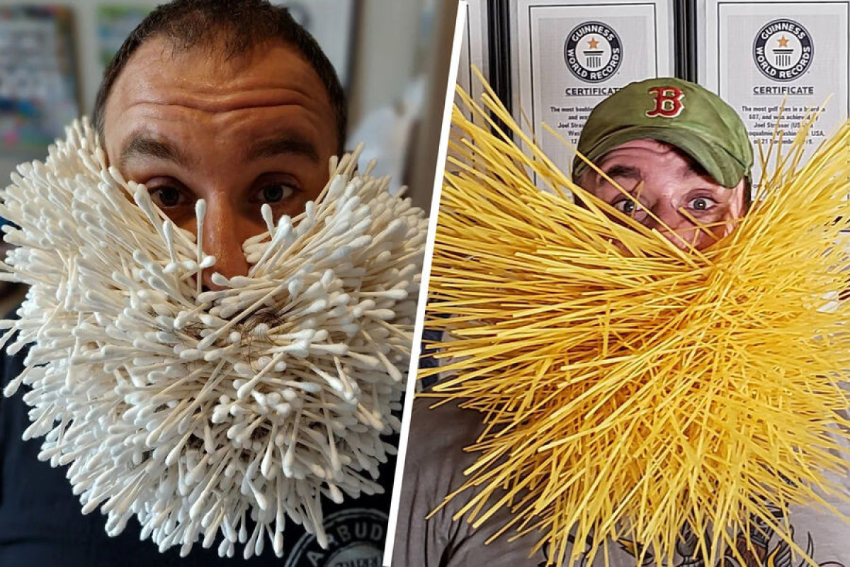 Мужчина установил девять мировых рекордов, засовывая в бороду разные предметы-ФОТО 