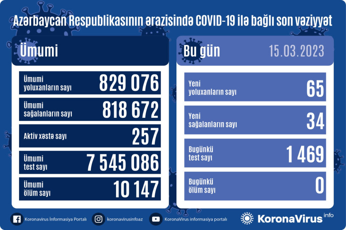 В Азербайджане выявлено 65 новых случаев заражения COVİD-19