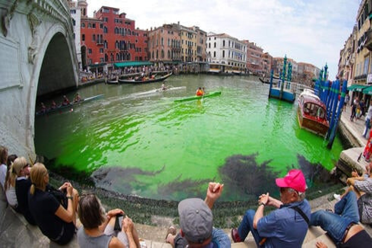 Кто окрасил водный канал Венеции в ярко-зеленый цвет - ЗАГАДКА -ФОТО -ВИДЕО 