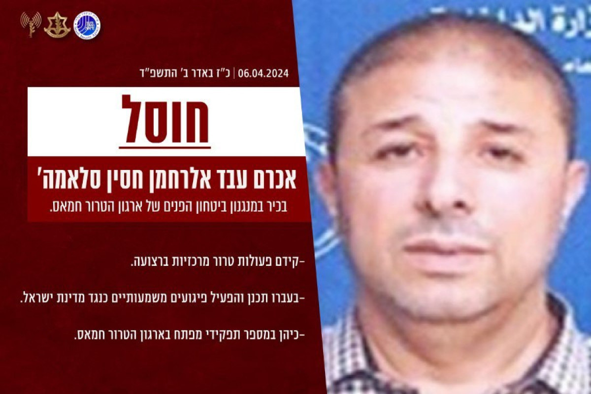 ШАБАК ликвидировала отвечавшего за планирование терактов в Израиле члена ХАМАС