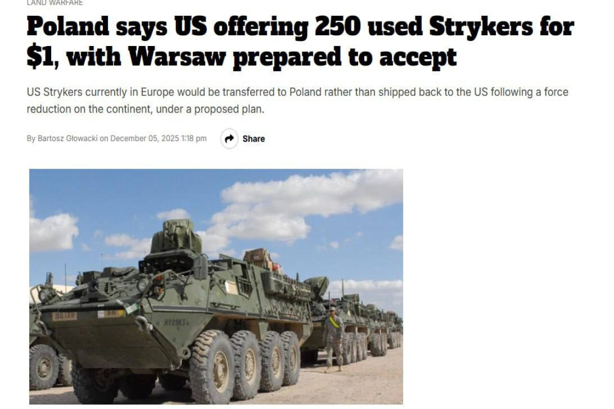 США предложили Польше 250 бронемашин Stryker за 1 доллар
