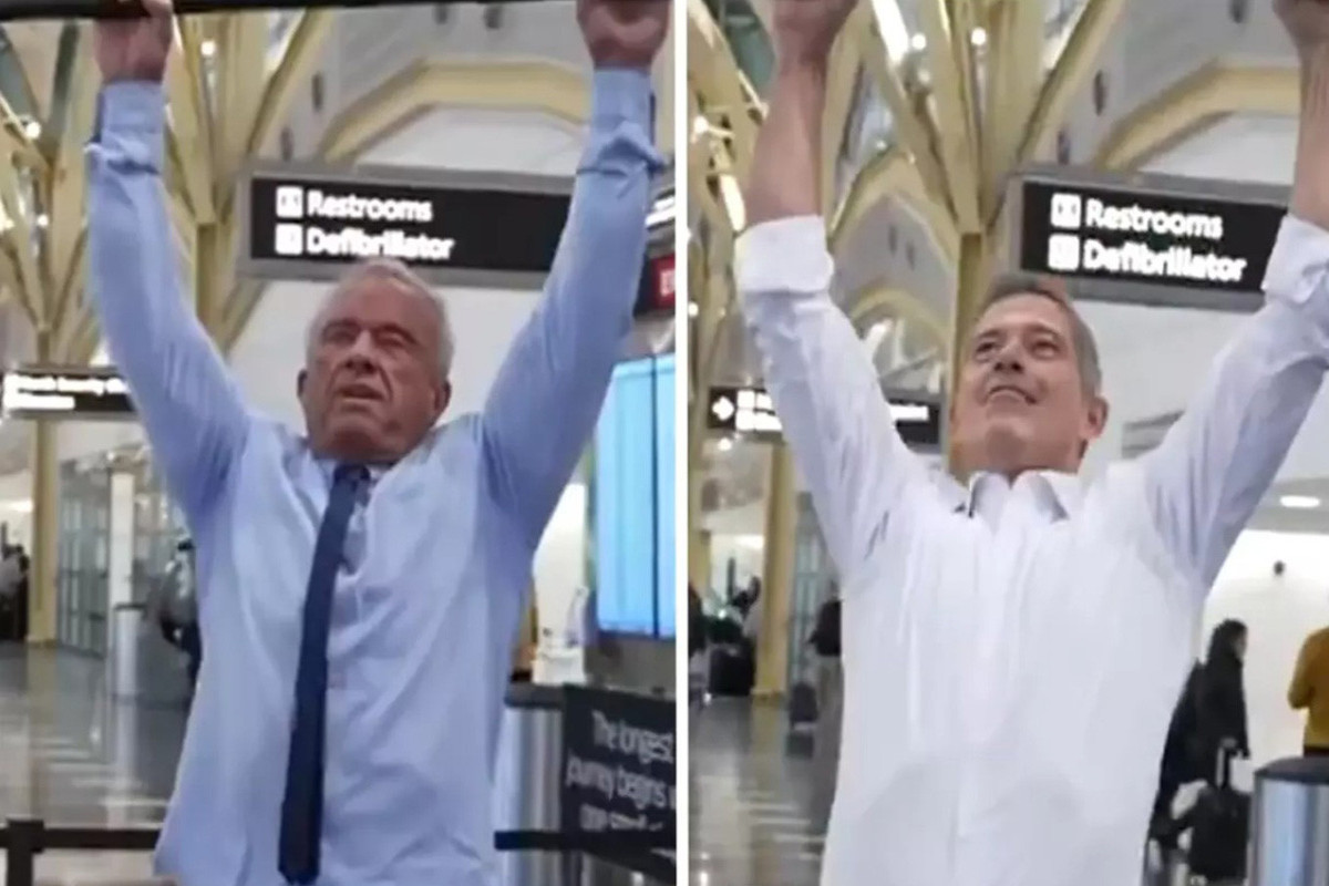 Кеннеди-младший и Шон Даффи подтянулись на спор в аэропорту Вашингтона -ВИДЕО 