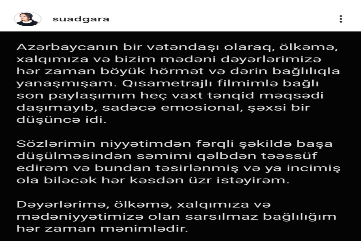 Суад Гара принесла извинения на фоне скандала вокруг фильма «Məhsəti»-ФОТО 