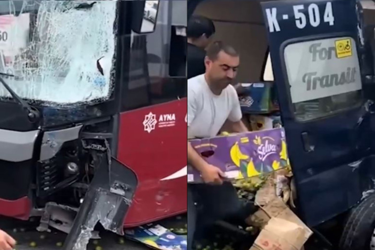 Автобус BakuBus столкнулся с перевозившим фрукты грузовиком