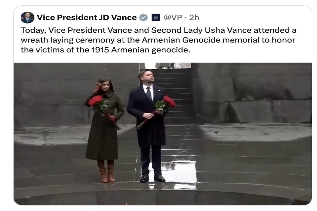 Вэнс удалил пост о посещении памятника жертвам «геноцида армян» в Ереване-ФОТО 