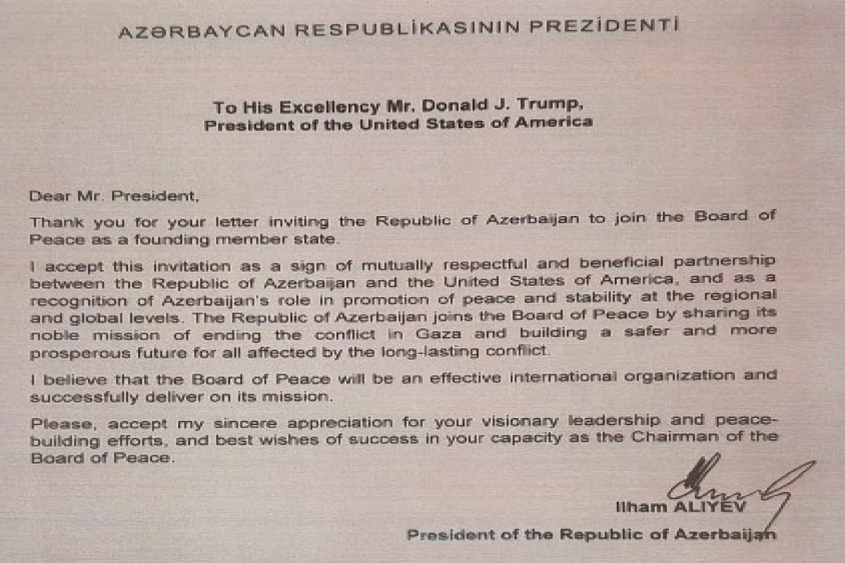 Ильхам Алиев ответил на письмо Дональда Трампа