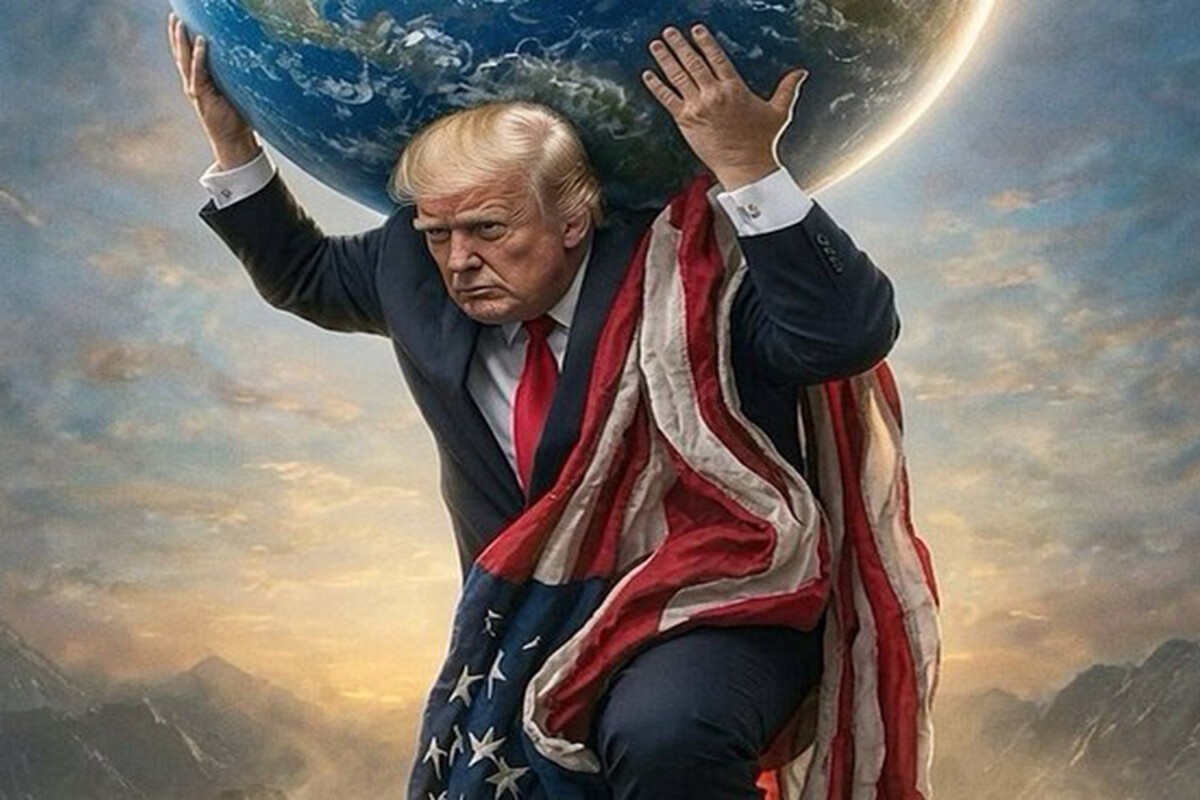 Трамп изобразил себя в виде атланта, держащего земной шар