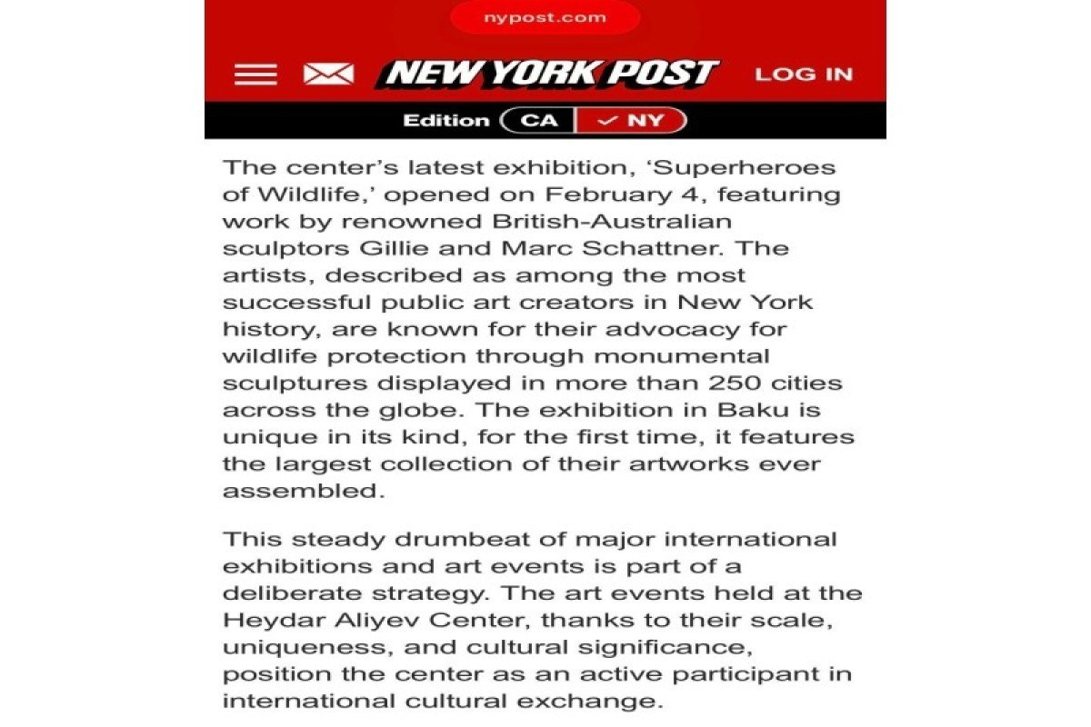 Центр Гейдара Алиева как международный центр искусства в статье New York Post -ФОТО 