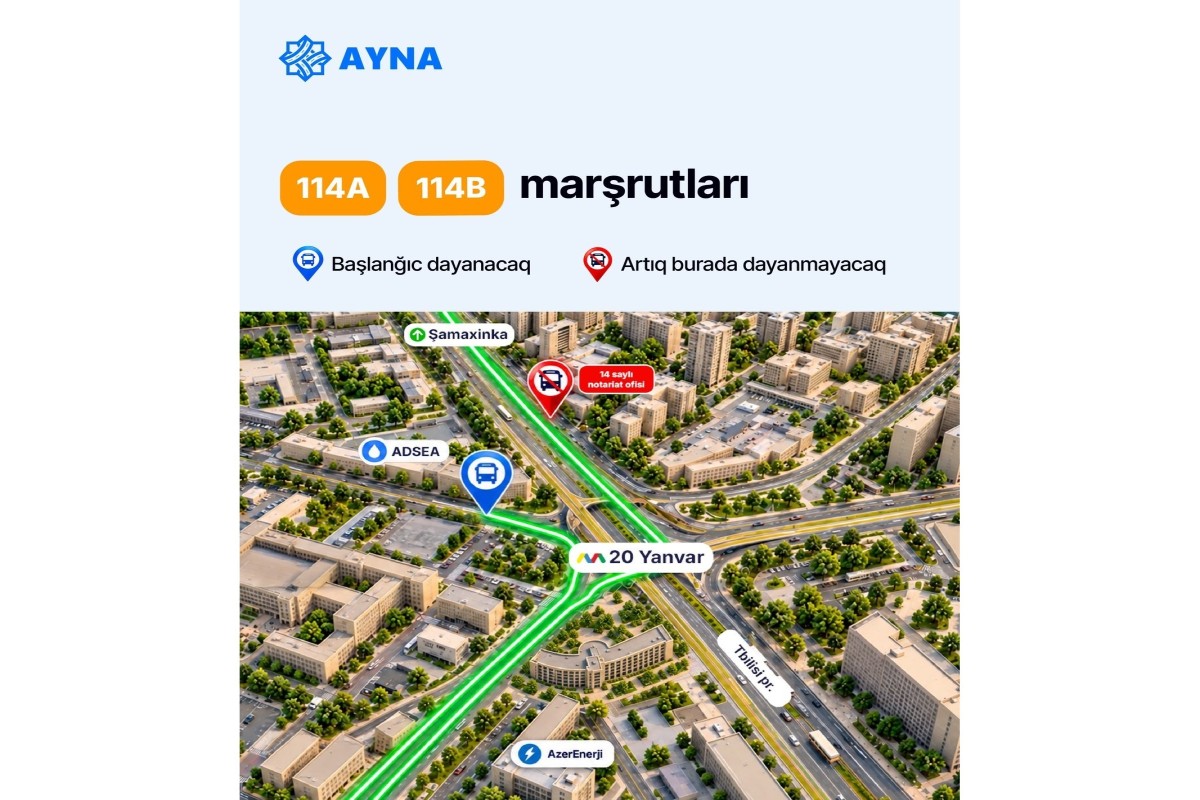 AYNA меняет остановки и схемы движения ряда автобусных маршрутов: ПОДРОБНОСТИ 