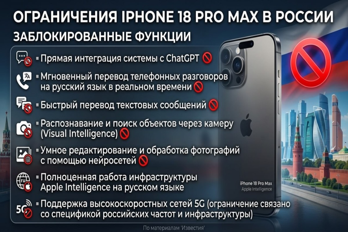 В России ограничат работу 18 функций iPhone 18 Pro Max-ФОТО 